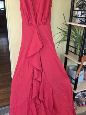 Women's Red Ruffle V-Neck Maxi Dress